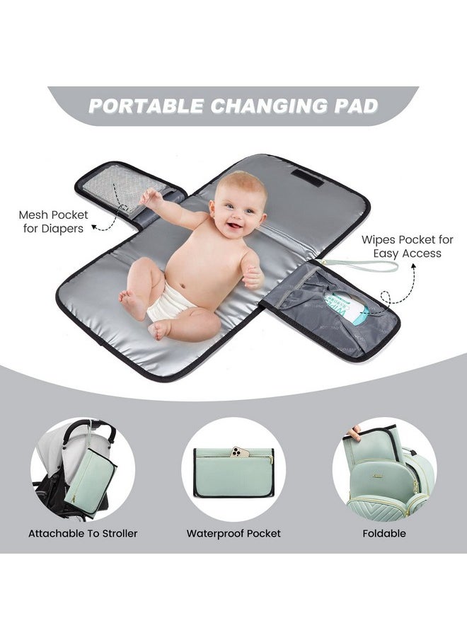 Lovevook - Diaper Bag Backpack, Quilted Baby Bag With Changing Pad & Pacifier Holder, Waterproof Travel Diaper Bags With Usb Charging Port For Baby Boys Girls, Stylish And Large Capacity, Mint Green - Image 1