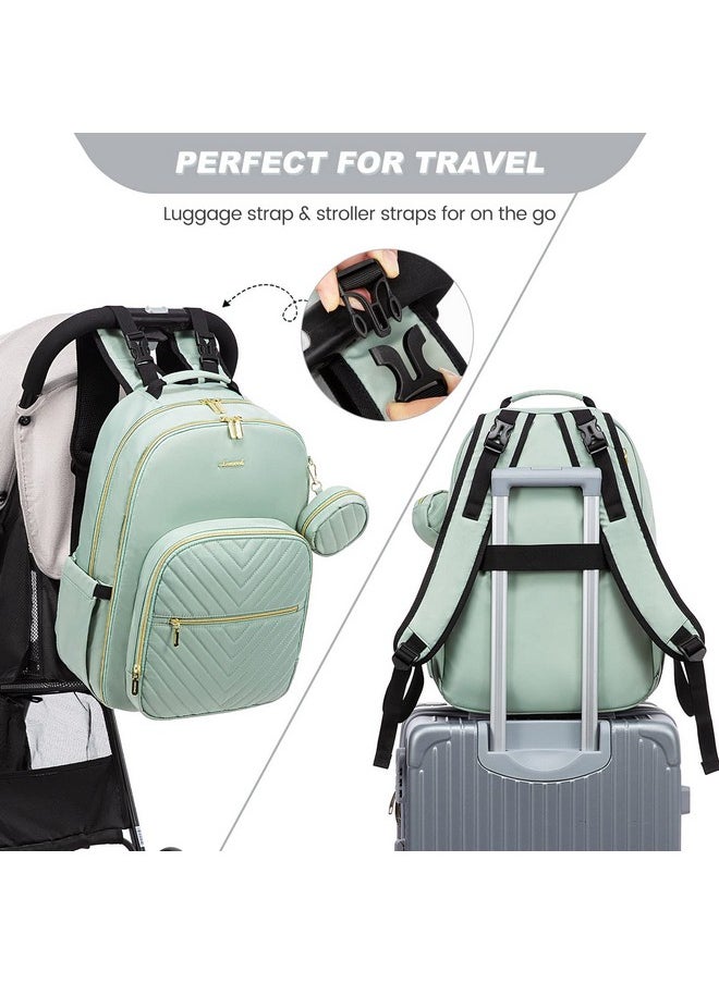 Lovevook - Diaper Bag Backpack, Quilted Baby Bag With Changing Pad & Pacifier Holder, Waterproof Travel Diaper Bags With Usb Charging Port For Baby Boys Girls, Stylish And Large Capacity, Mint Green - Image 1