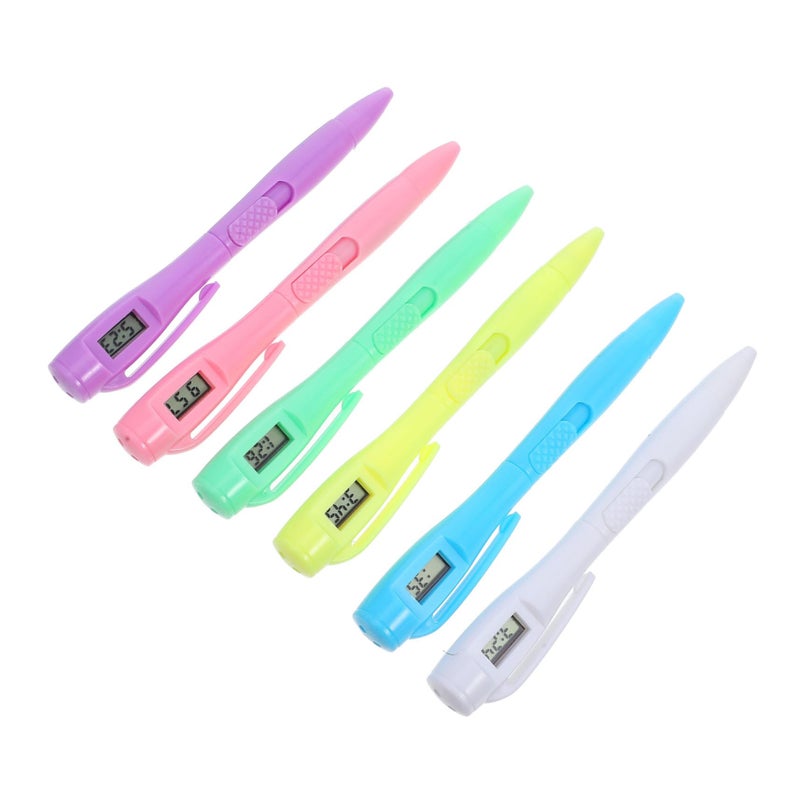6 Pcs Ballpoint Watch Pen with Digital Timer Sturdy Plastic Design for Students Professionals - Image 2
