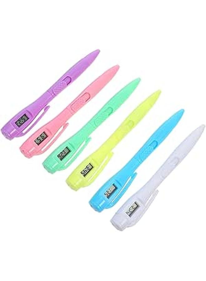 6 Pcs Ballpoint Watch Pen with Digital Timer Sturdy Plastic Design for Students Professionals - Image 1