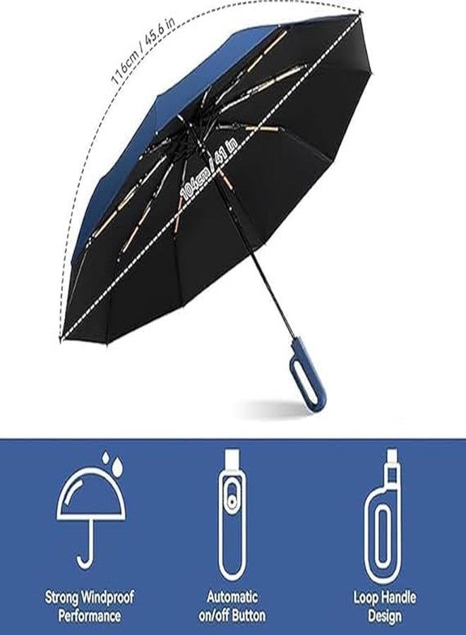JANCOM Double Ribs Travel Umbrella, Large Heavy Duty UV Protection, Folding Design for Rain and Sun Coverage (Blue) - Image 2