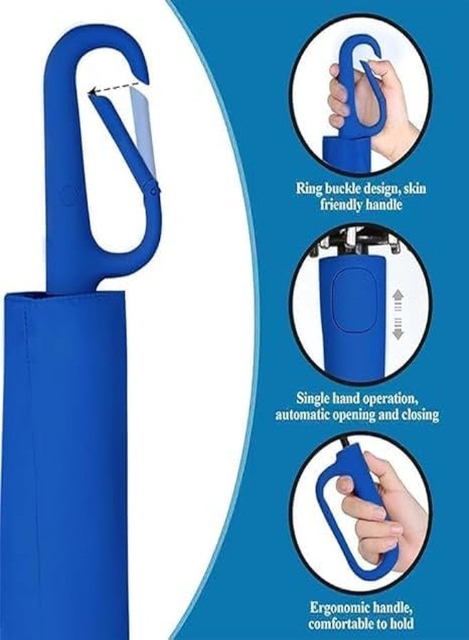JANCOM Double Ribs Travel Umbrella, Large Heavy Duty UV Protection, Folding Design for Rain and Sun Coverage (Blue) - Image 3