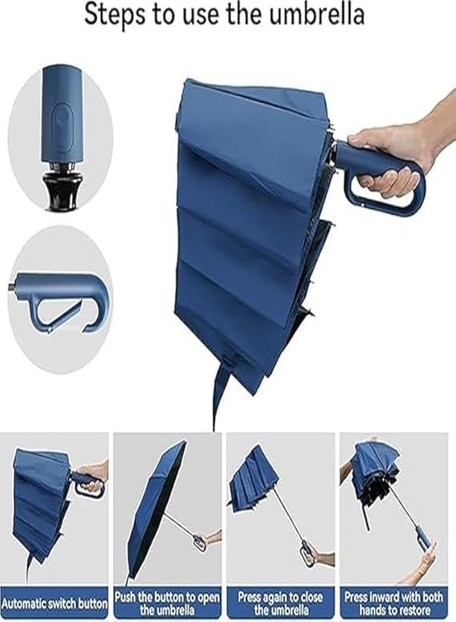 JANCOM Double Ribs Travel Umbrella, Large Heavy Duty UV Protection, Folding Design for Rain and Sun Coverage (Blue) - Image 5