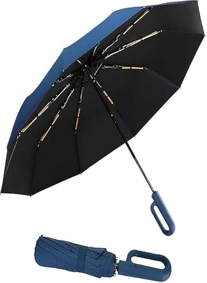 JANCOM Double Ribs Travel Umbrella, Large Heavy Duty UV Protection, Folding Design for Rain and Sun Coverage (Blue) - Image 1