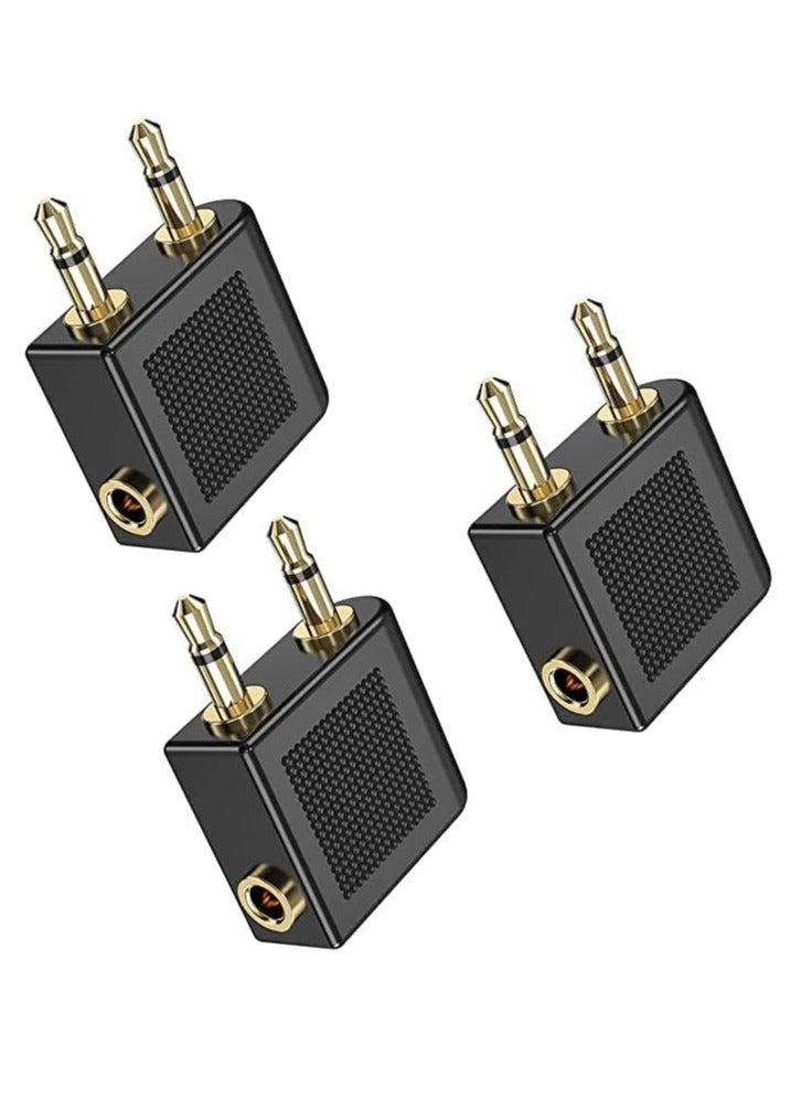 Airplane Headphone Adapter, Pack of 3 Airline Flight Headphone Converter Gold Plated 3.5mm Male to 3.5mm Female Stereo Aux Jack Headphone Adapter Compatible with More Headphones - Image 1