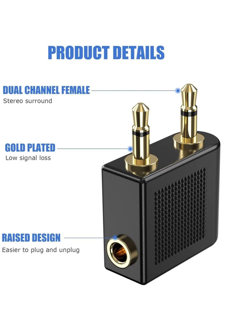 Airplane Headphone Adapter, Pack of 3 Airline Flight Headphone Converter Gold Plated 3.5mm Male to 3.5mm Female Stereo Aux Jack Headphone Adapter Compatible with More Headphones - Image 3