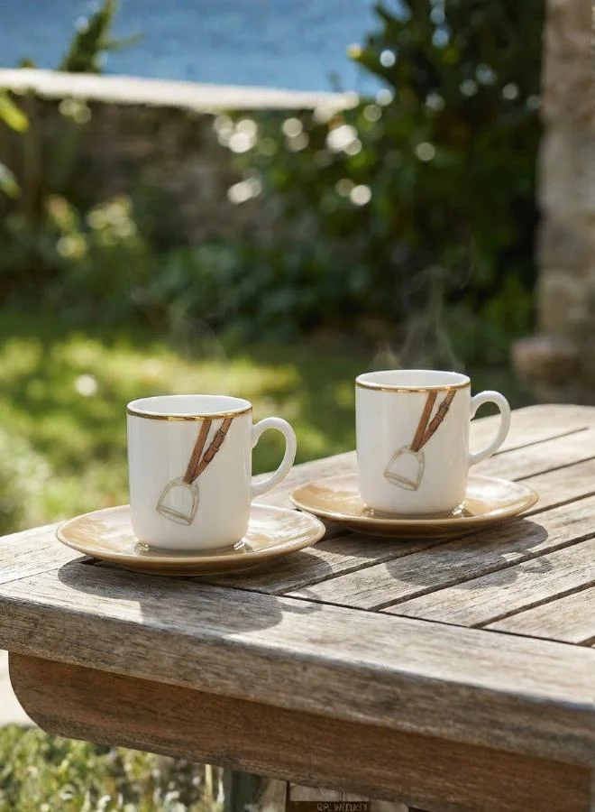 صلصال Set of 2 Fares Turkish Coffee Cups - White