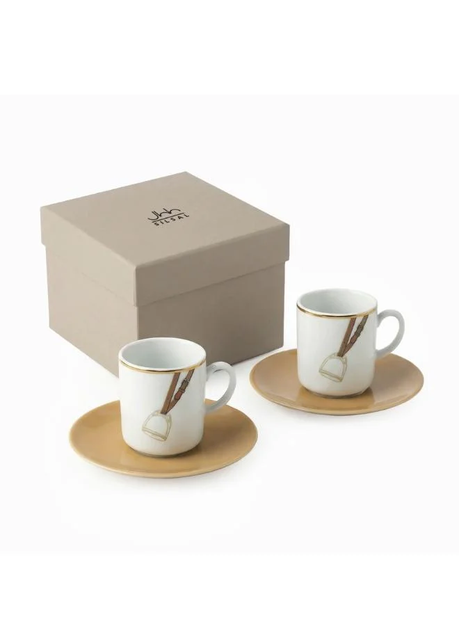 صلصال Set of 2 Fares Turkish Coffee Cups - White