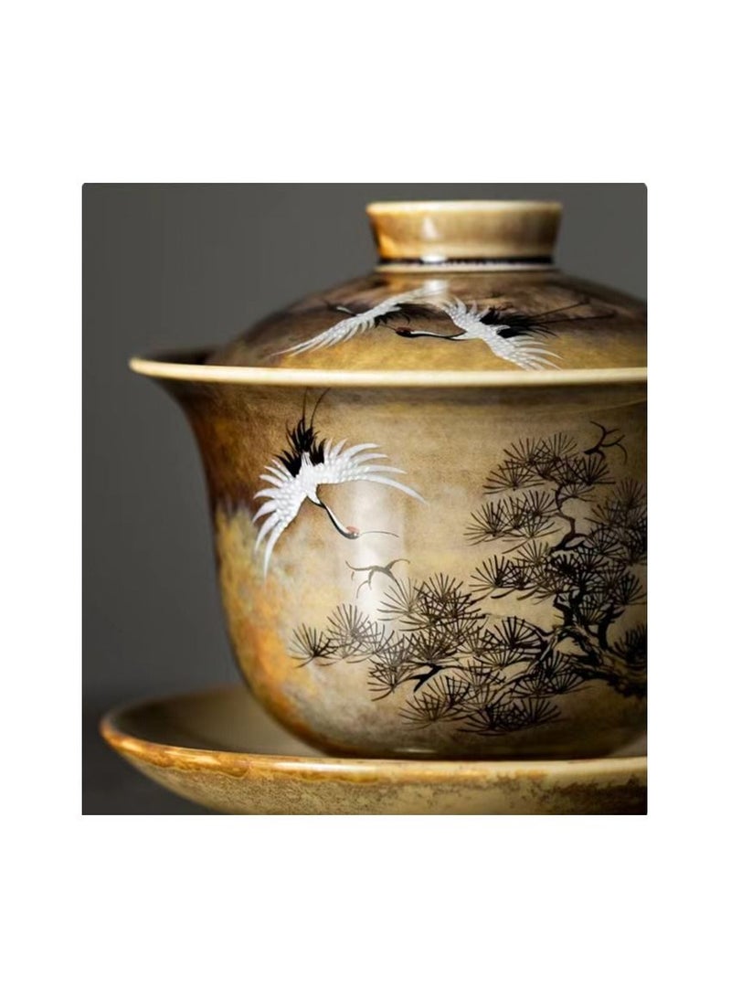 1-Piece Chinese Old Porcelain Blue and White Bowl Tea Set,Chinese Tea Bowl with Cover and Tray,Chinese Traditional Handicraft Ceramic Tea Set - Image 2