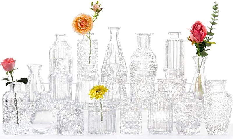 QLOFEI Glass Bud Vases -Set of 20 for Flowers, Small Clear Bud Vases in Bulk for Centerpieces Home Decor, Mini Glass Assorted for Rustic Wedding Floral Arrangements Home Table Decorations - Image 1