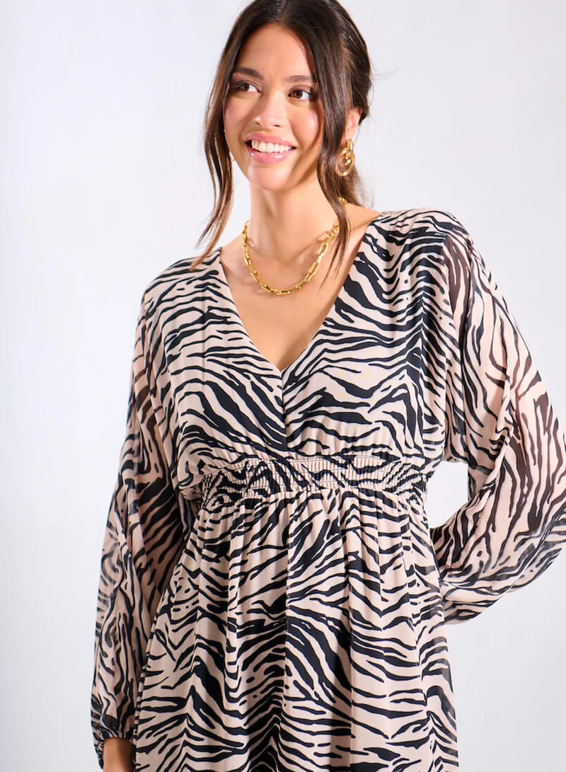 Needs No Label  Mono Animal Tiered Chiffon Midi Dress for Women | Best Price UAE