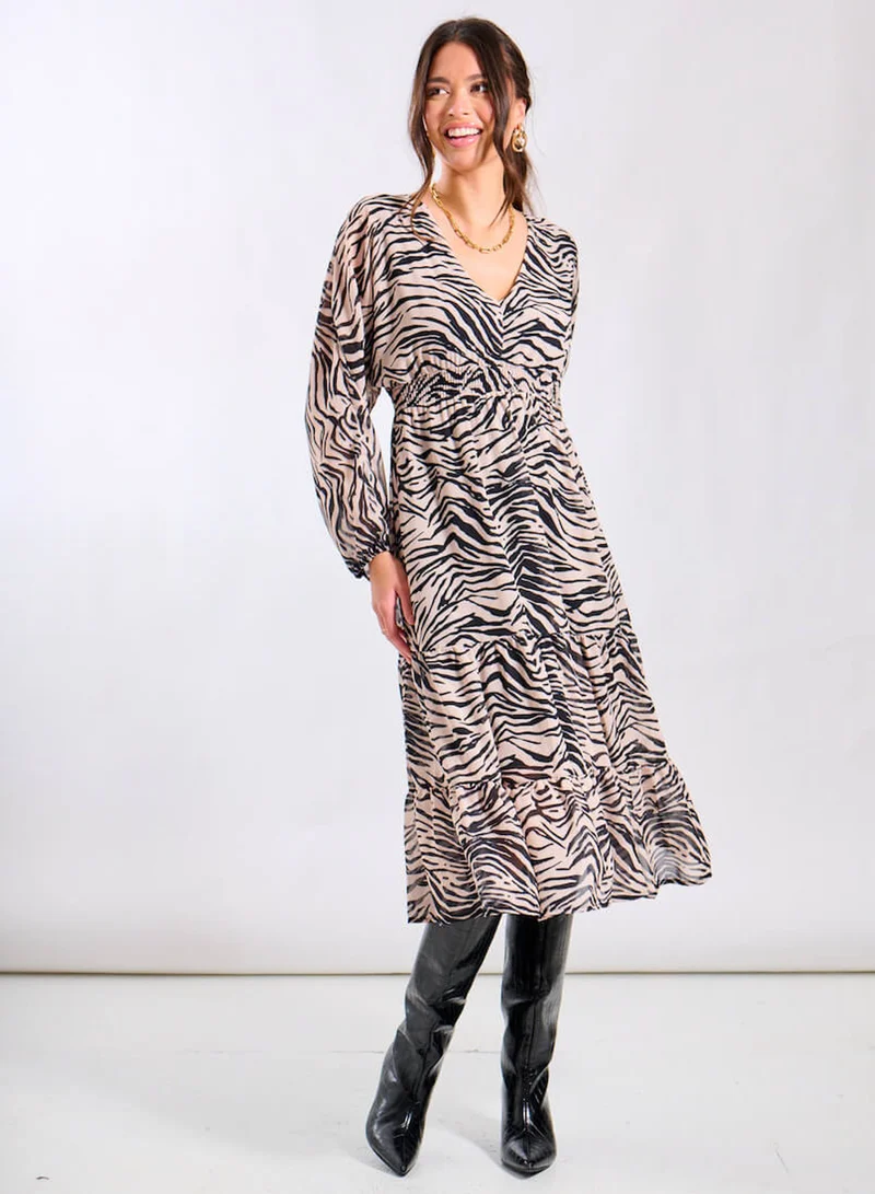 نيدز نو ليبل Mono Animal Tiered Chiffon Midi Dress