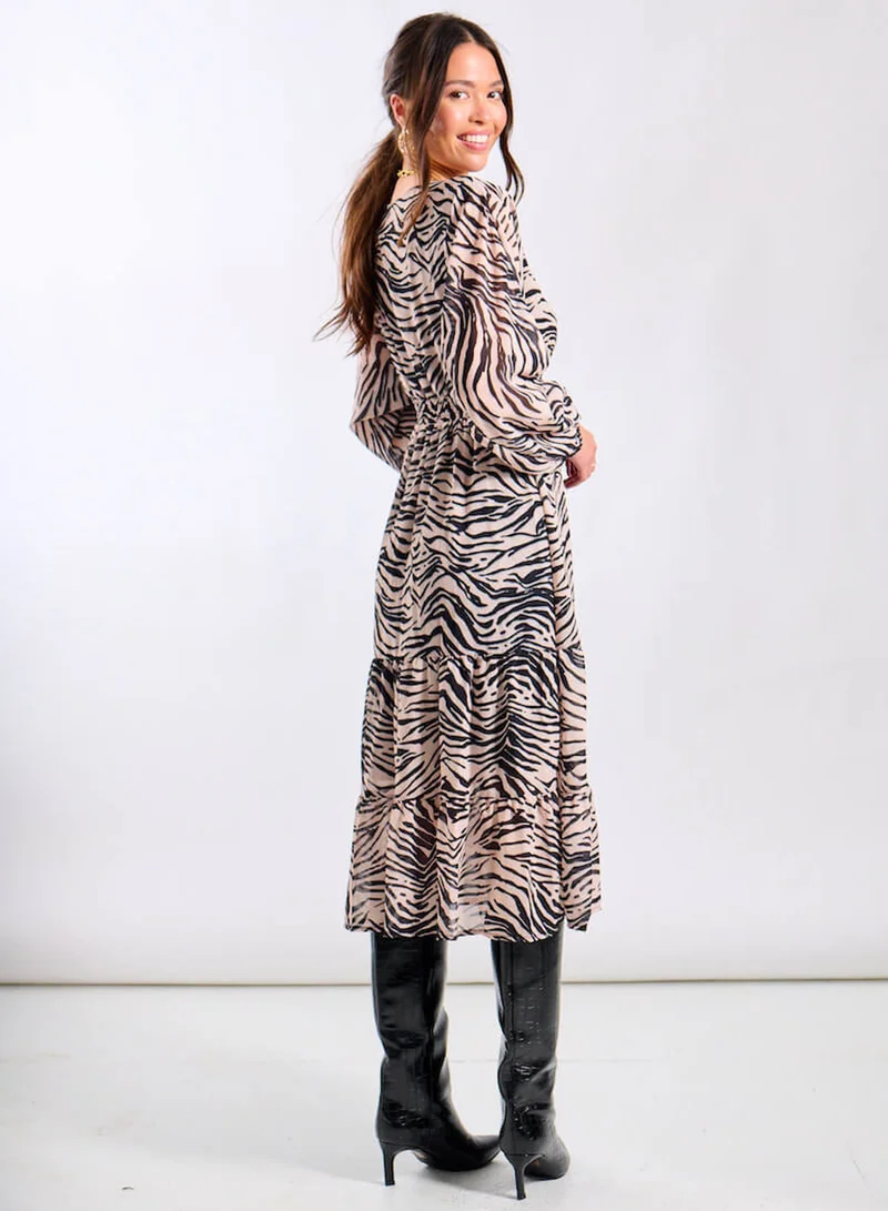 Needs No Label  Mono Animal Tiered Chiffon Midi Dress for Women | Best Price UAE