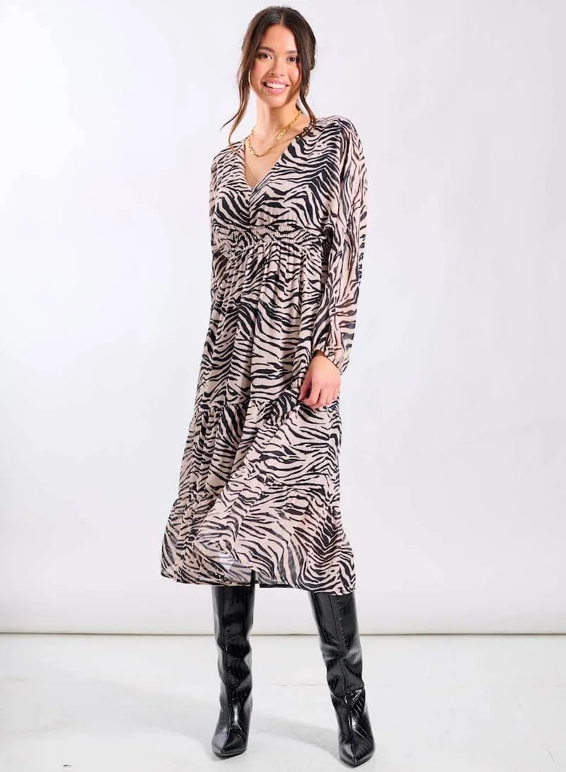 Mono Animal Tiered Chiffon Midi Dress