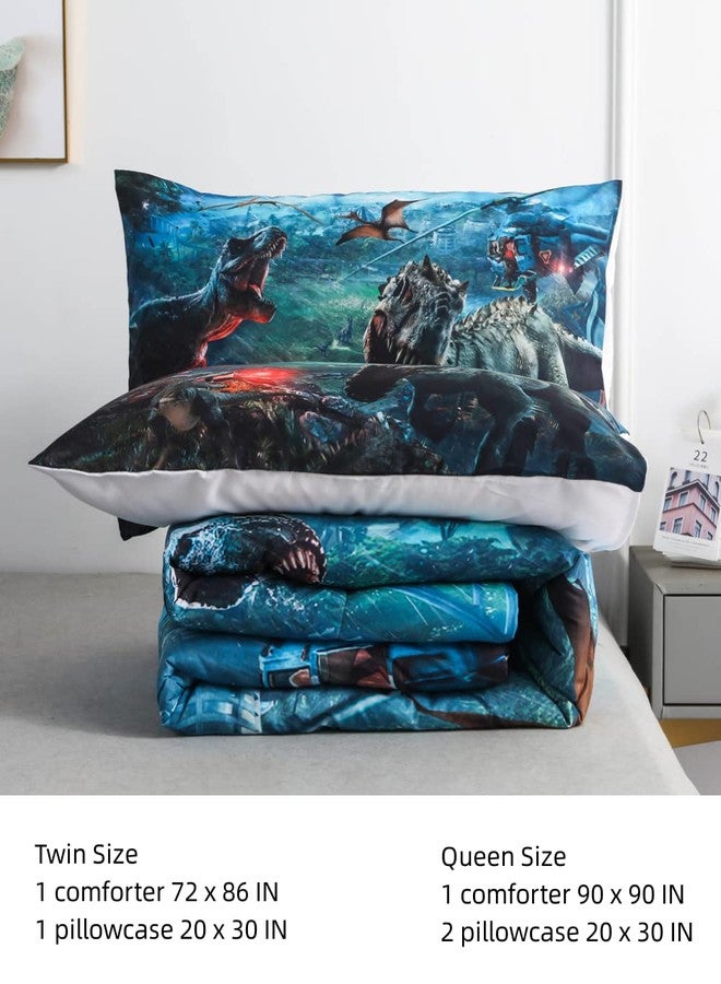 Roscloud Kids Dinosaur Comforter Set - Twin Size Boys Bed Set - 2PC 3D T-Rex & Triceratops Dinosaur WarBedding (Comforter x 1, Pillowcase x 1) - Image 2