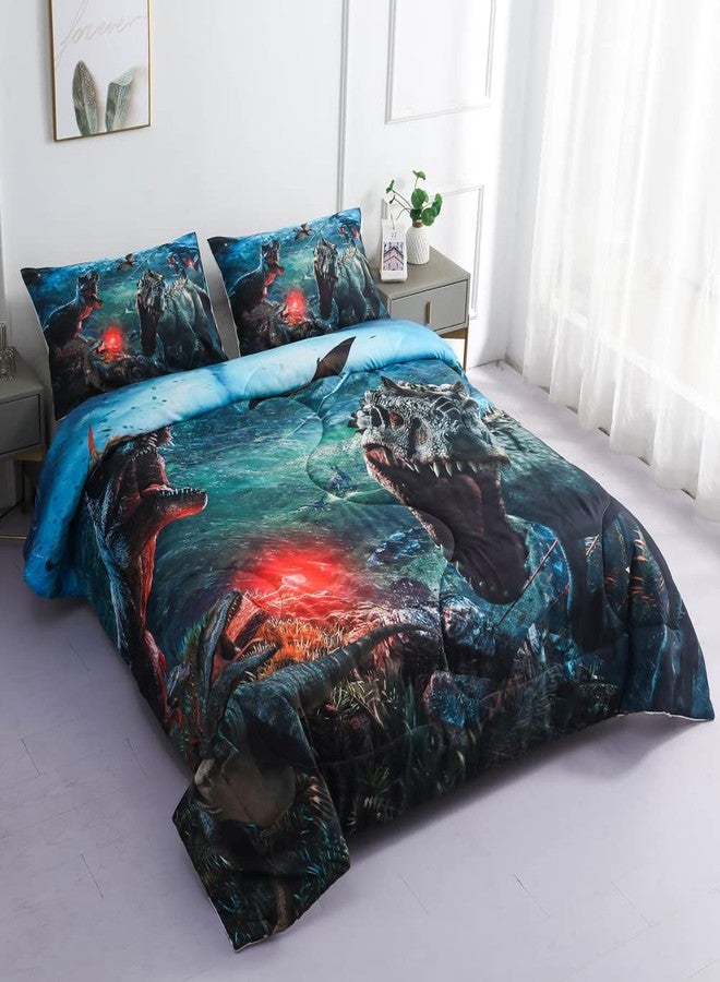 Roscloud Kids Dinosaur Comforter Set - Twin Size Boys Bed Set - 2PC 3D T-Rex & Triceratops Dinosaur WarBedding (Comforter x 1, Pillowcase x 1) - Image 5
