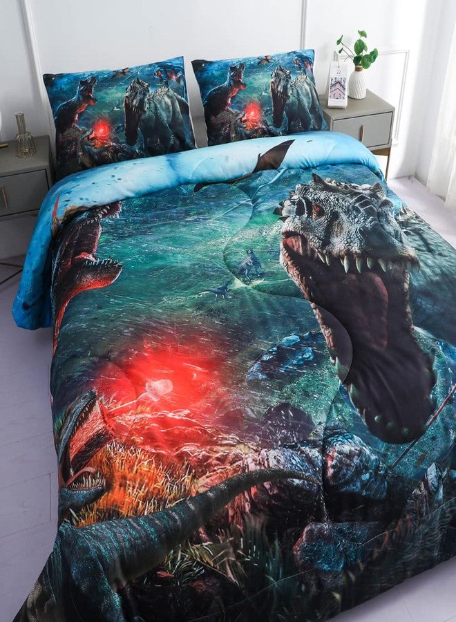 Roscloud Kids Dinosaur Comforter Set - Twin Size Boys Bed Set - 2PC 3D T-Rex & Triceratops Dinosaur WarBedding (Comforter x 1, Pillowcase x 1) - Image 3