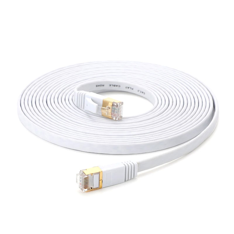 Cat7 Ethernet Cable: 5m White - Durable PVC Shielded Network Cable with Stable Transmission, Oxygen Free Copper for Wide Compatibility - Image 1