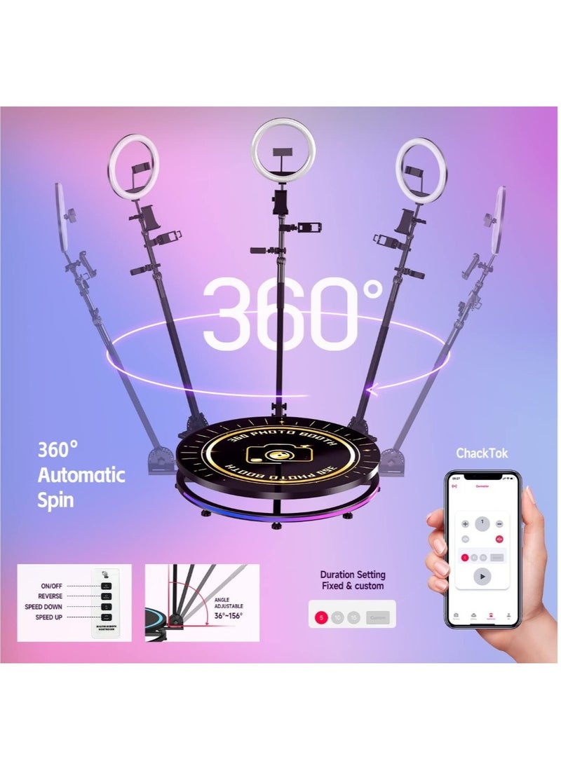 360 Photo Booth 60cm with Extra Battery, Custom Logo, App Remote Control & Auto Slow Motion for 2-3 People – Selfie Platform & Video Camera Booth for Events & Parties