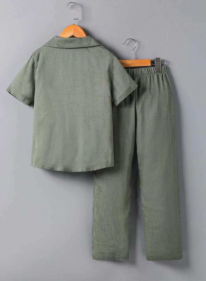 Take Two Boys Khaki Linen-Look Shirt and Trousers Set