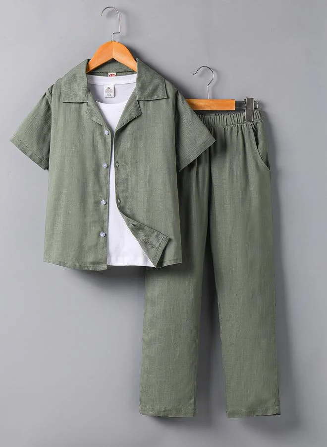 Take Two Boys Khaki Linen-Look Shirt and Trousers Set