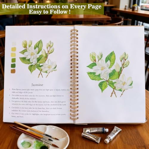 OYVOYV Watercolor Workbooks with 12 Illustractions Beginner Friendly Coloring Book Painting Kit Easy Nature Scenes Paint Set for Creative Exploration Gift for Adults (Flowers, Without Palette) - Image 3