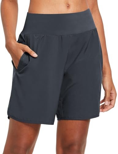 baleaf Womens' 7" Long Running Shorts Back Zipper Pocket Lightweight Quick Dry Athletic Shorts with Liner Grey Size L - Image 1