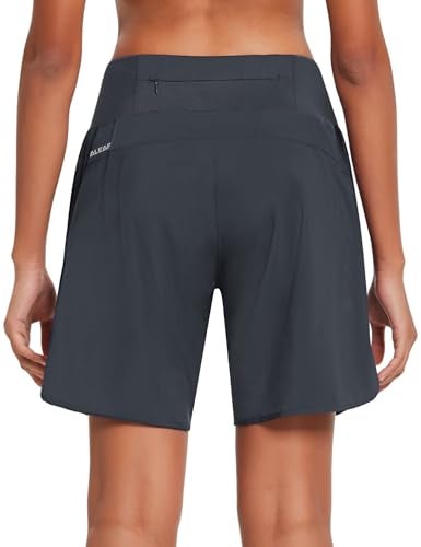baleaf Womens' 7" Long Running Shorts Back Zipper Pocket Lightweight Quick Dry Athletic Shorts with Liner Grey Size L - Image 2