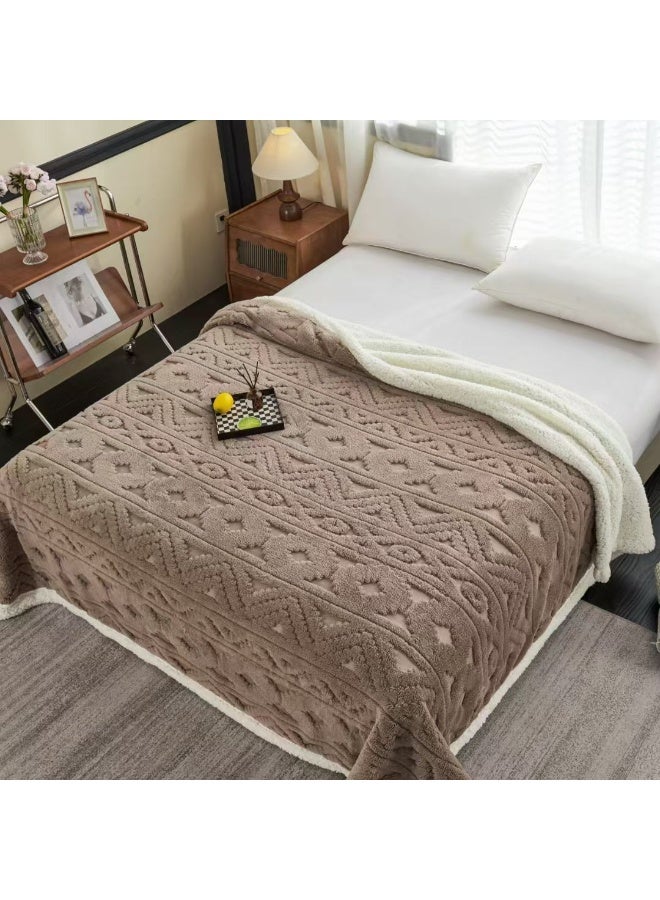Comfy Embossed Thick Brown Plush Luxurious & Soft Blanket 200 x 230 Cm