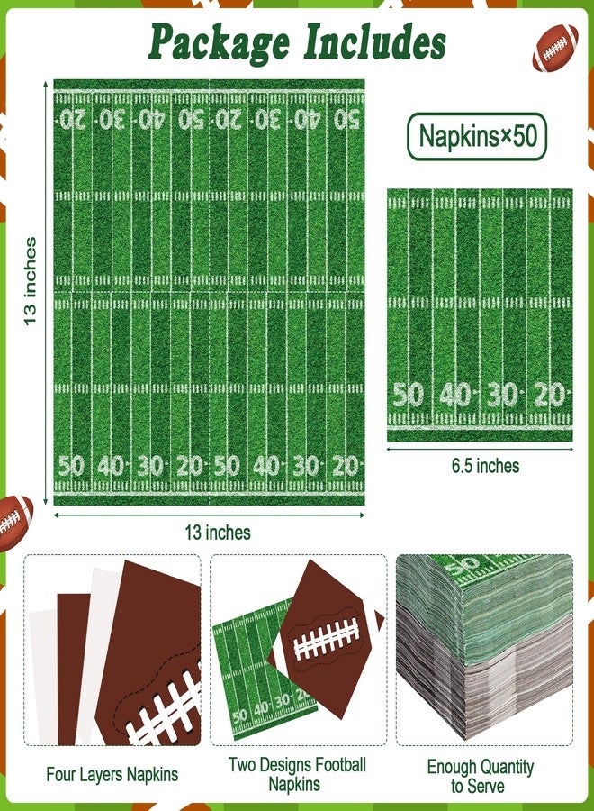 QZYL 50 PCS Football Party Supplies, 6.5 Inches Football Napkins with 2 Styles, Disposable Football Paper Napkins, Football Theme Napkins for Game Day Touchdown Birthday Party Decorations - Image 2