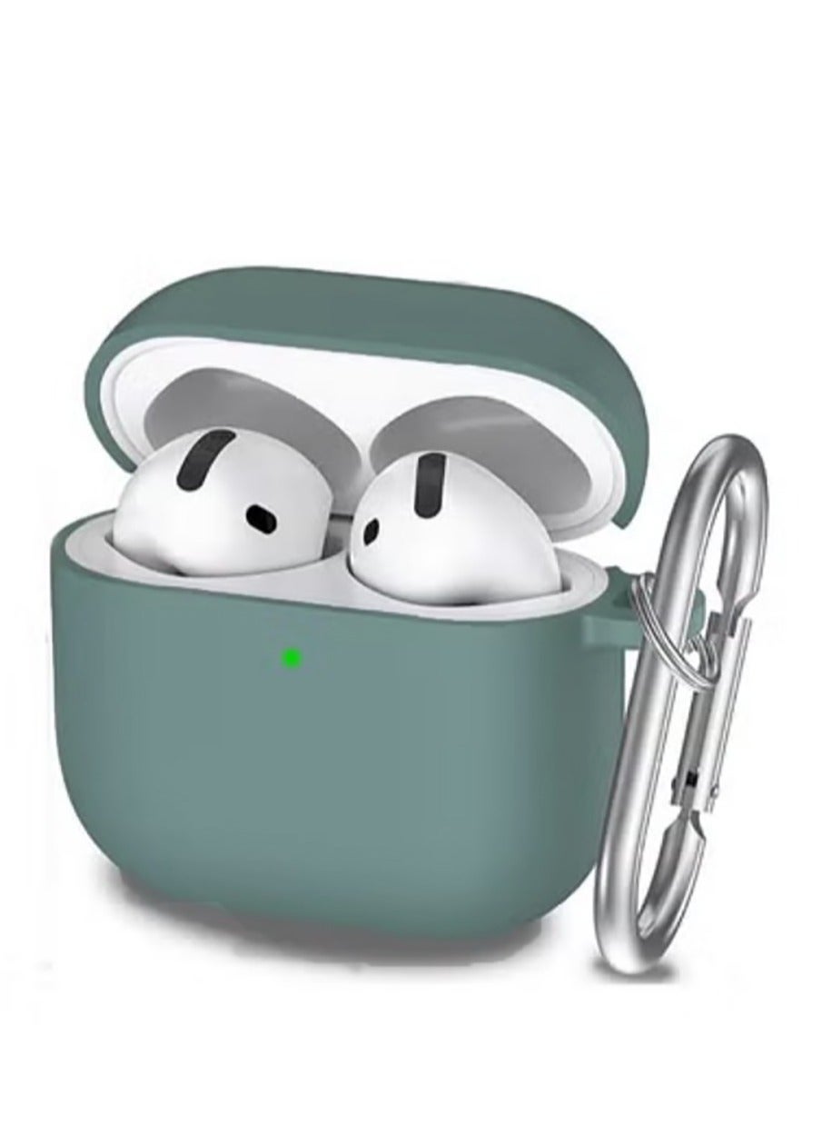 QIRG Silicone Protective Case Cover for AirPods 4(2024) with Keychain (Green)