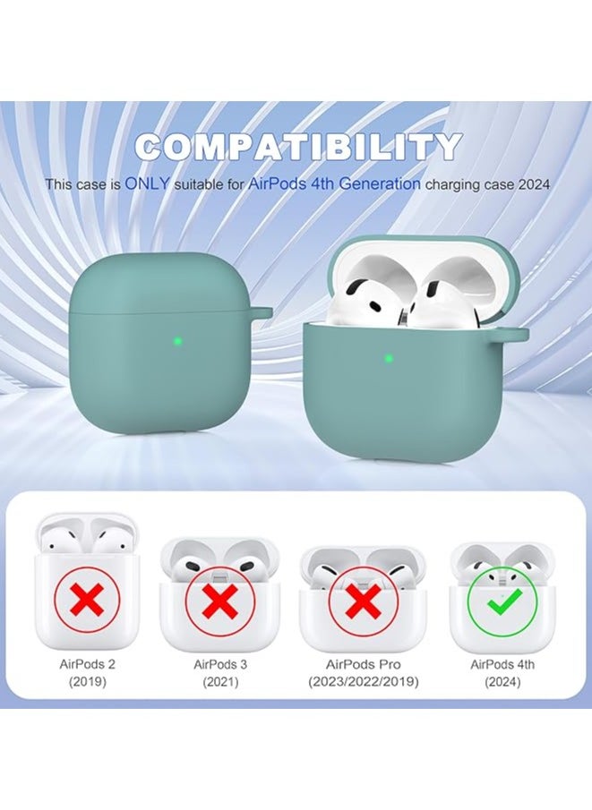Generic - Silicone Protective  Case Cover  for AirPods 4(2024) with Keychain (Green) - Image 1