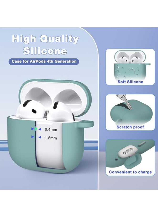Generic - Silicone Protective  Case Cover  for AirPods 4(2024) with Keychain (Green) - Image 1