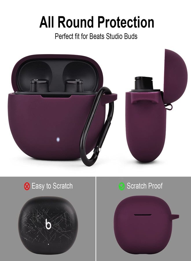 AIRSPO Silicone Case Compatible with Beats Studio Buds Case 2021 Soft Protective Cover for Beats Wireless Earbuds with Keychain (Dark Purpl) - Image 4