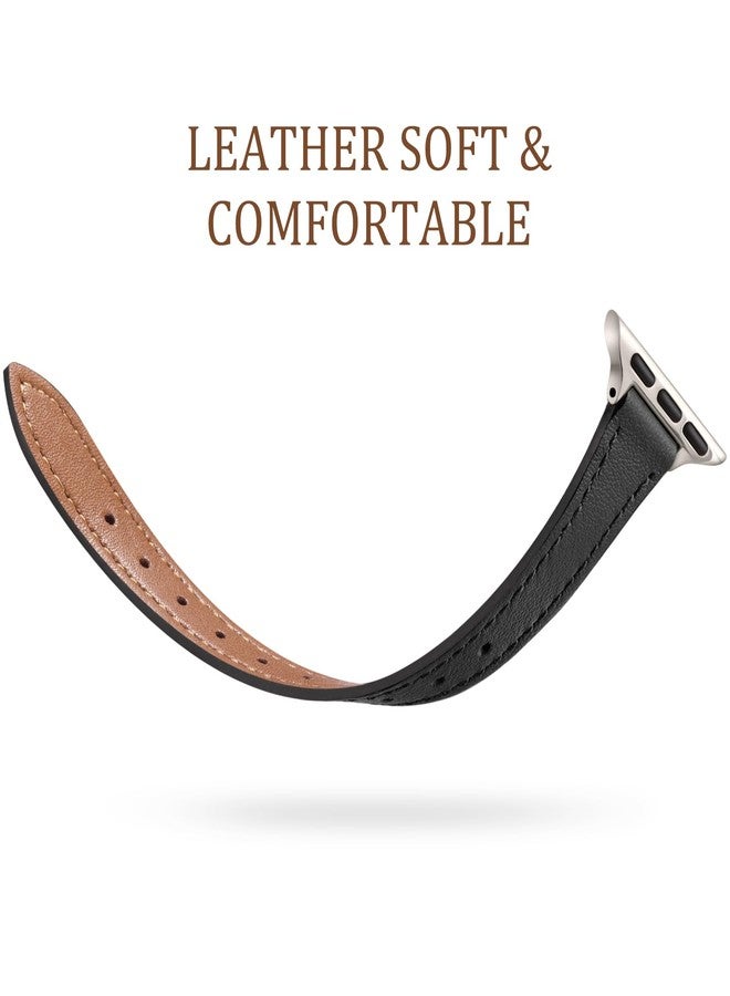 شارلام سوار ساعة أبل للنساء 44 مم 45 مم 46 مم 42 مم 41 مم 40 مم 38 مم، سوار معصم رفيع من الجلد الناعم عالي الجودة لساعة iWatch SE، سلسلة iWatch 11 10 9 8 7 6 5 4 3 2 1، أسود/ستارلايت - Image 3