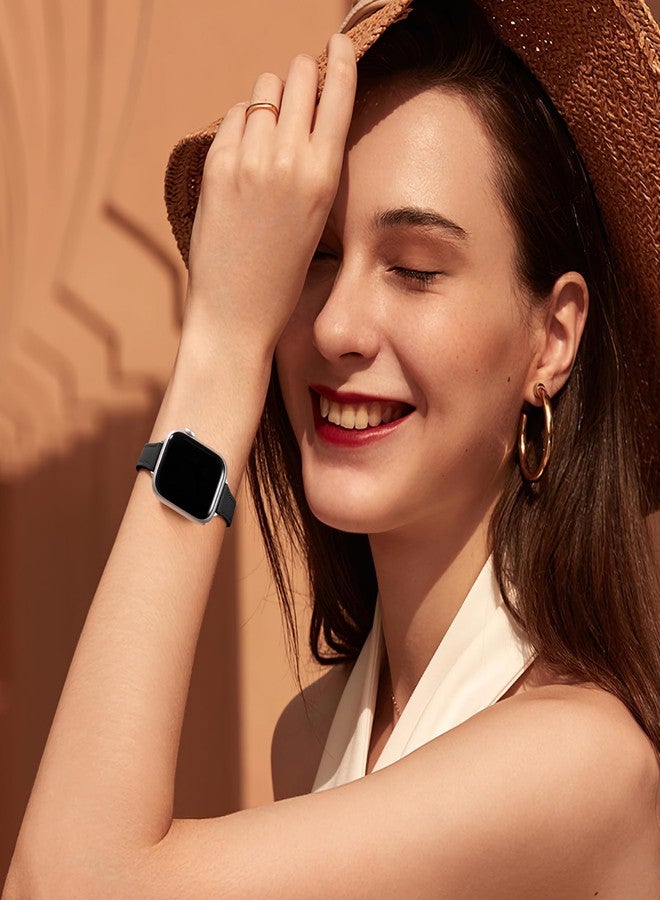 شارلام سوار ساعة أبل للنساء 44 مم 45 مم 46 مم 42 مم 41 مم 40 مم 38 مم، سوار معصم رفيع من الجلد الناعم عالي الجودة لساعة iWatch SE، سلسلة iWatch 11 10 9 8 7 6 5 4 3 2 1، أسود/ستارلايت - Image 2