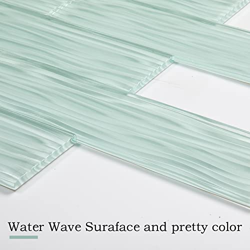Lovdeco Light Green Water Wave Glass Subway Tile, 3 x 12 Inch, 4 Sq Ft, Backsplash for Bathroom Kitchen Wall, 16-Pack - Image 5