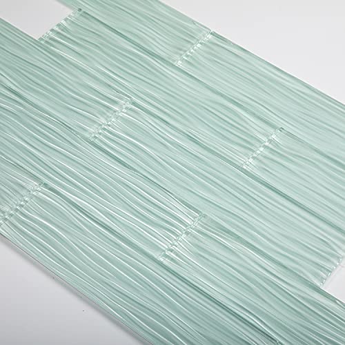 Lovdeco Light Green Water Wave Glass Subway Tile, 3 x 12 Inch, 4 Sq Ft, Backsplash for Bathroom Kitchen Wall, 16-Pack - Image 1