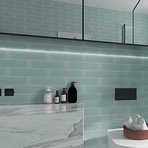 Lovdeco Light Green Water Wave Glass Subway Tile, 3 x 12 Inch, 4 Sq Ft, Backsplash for Bathroom Kitchen Wall, 16-Pack - Image 2