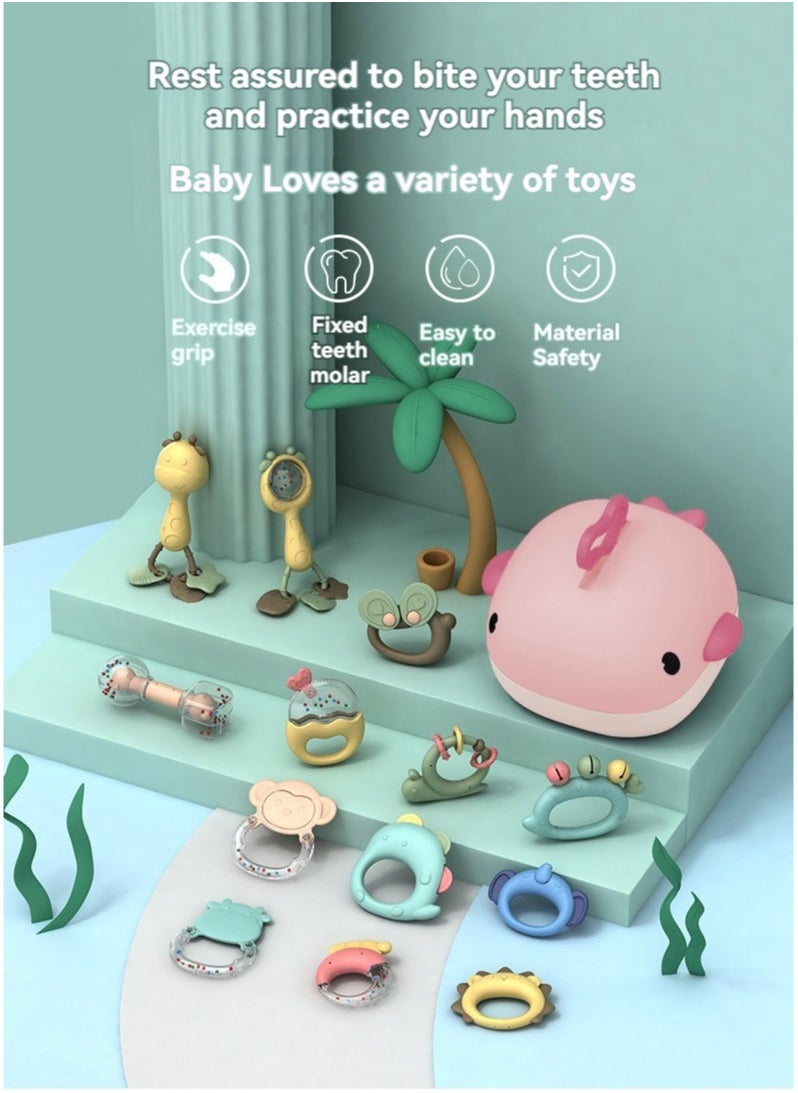 13 Piece Set Baby Teething Toys for Babies 0-6 Months Rattles Teethers for Babies  Baby Shower Gifts Ages 0-1