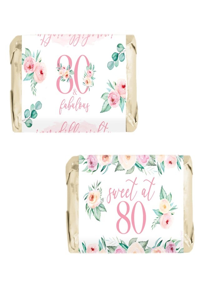 دسكتيكتفز أغلفة شوكولاتة صغيرة مزينة بالزهور الوردية من ديستنكتيفز للاحتفال بعيد الميلاد الثمانين، وملصقات هدايا حفلات عيد الميلاد الوردية الرائعة - 42 قطعة - Image 1