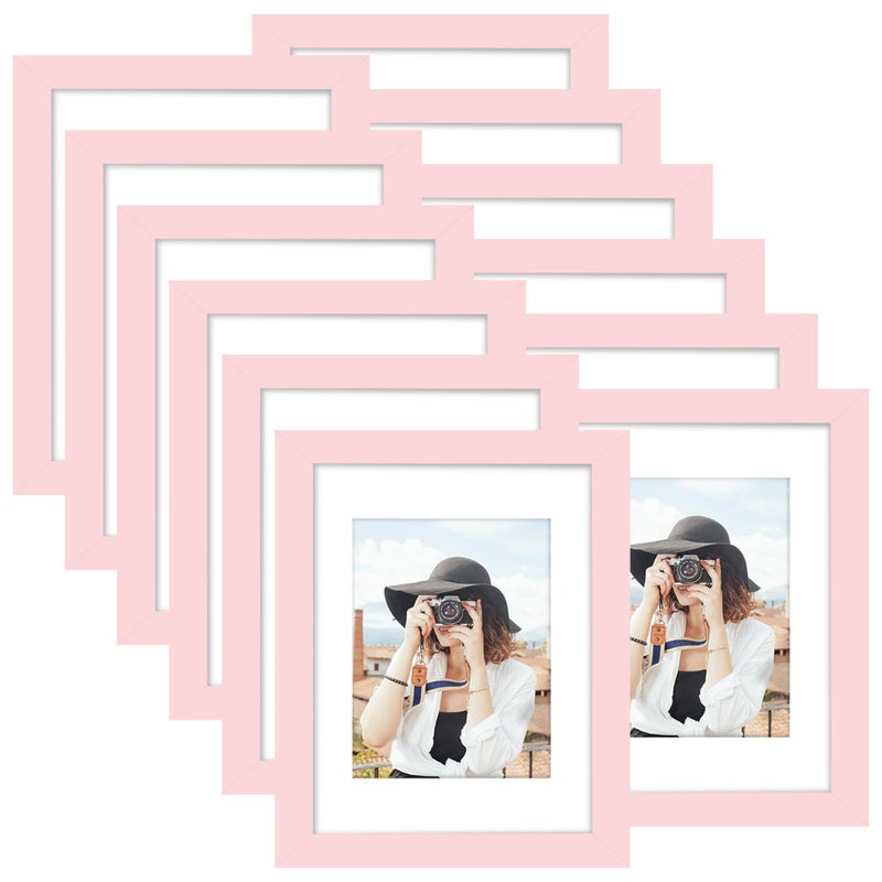 Picrit 8x12 Picture Frame Set of 12  Display 6x8 with Mat or 8x12 Without Mat  Photo Frames for Wall Mounting or Table Top Display  Pink - Image 1