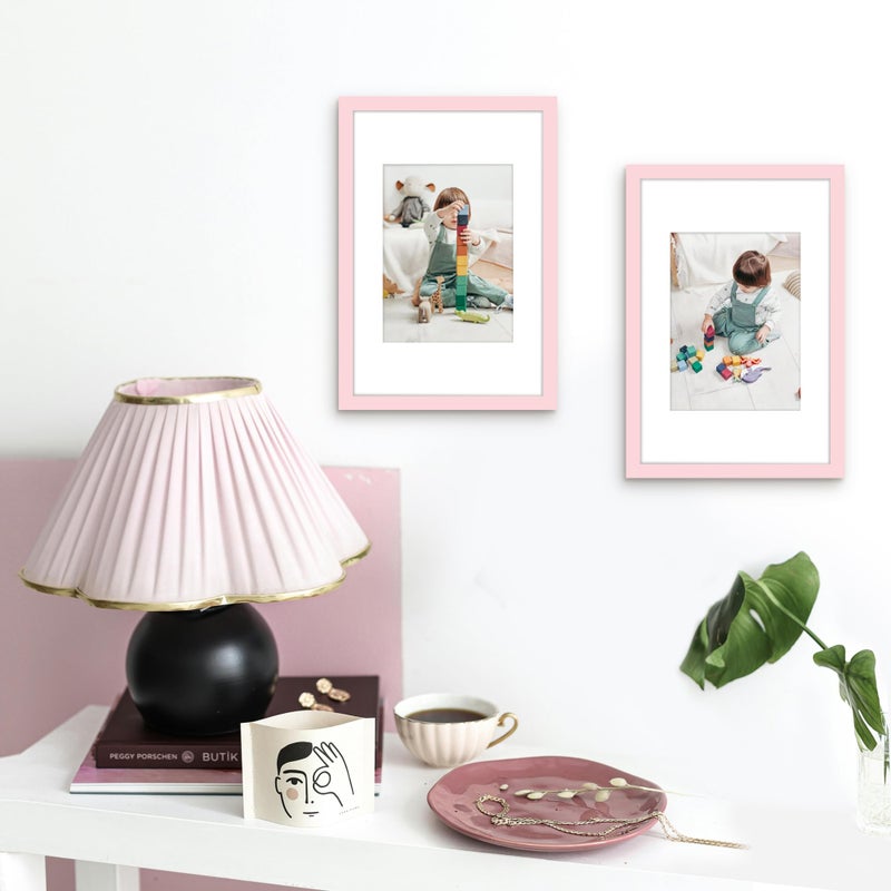 Picrit 8x12 Picture Frame Set of 12  Display 6x8 with Mat or 8x12 Without Mat  Photo Frames for Wall Mounting or Table Top Display  Pink - Image 4