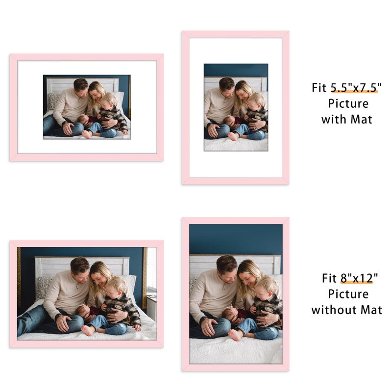 Picrit 8x12 Picture Frame Set of 12  Display 6x8 with Mat or 8x12 Without Mat  Photo Frames for Wall Mounting or Table Top Display  Pink - Image 2