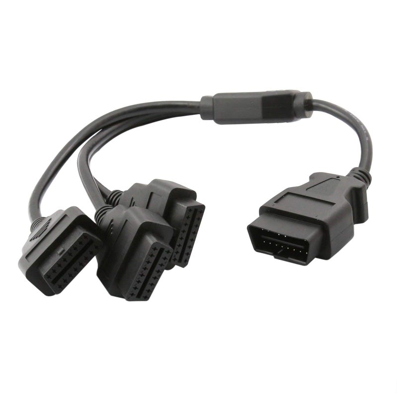 OLLGEN 16ft50cm OBD2 Splitter 3 Way OBDII Extension Full 16 Pin OBD Y Cable Car Diagnostic Extender Cord Adapter Black