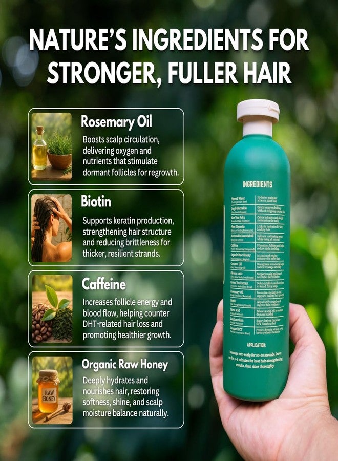 PRIMALS Hair Strengthening Shampoo - Caffiene, Biotin, Raw Honey, Rosemary Oil - Anti Hair Thinning - Natural Ingredients - Zero Artificial Fragrances, Sulfates, Parabens, or Dyes - 13.5 Fl Oz - Image 5