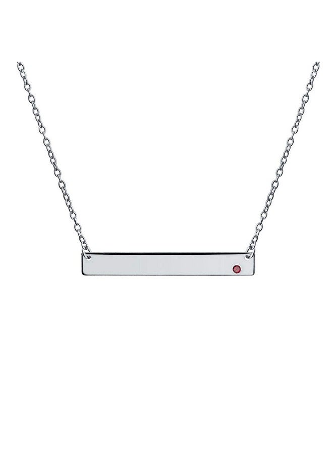 BLING JEWELRY - Personalized Thin Sideways Flat Bar Pendant Red Birth Month July Crystal Necklace Sterling Silver Custom Engraved - Image 1