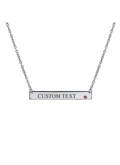 Personalized Thin Sideways Flat Bar Pendant Red Birth Month July Crystal Necklace Sterling Silver Custom Engraved
