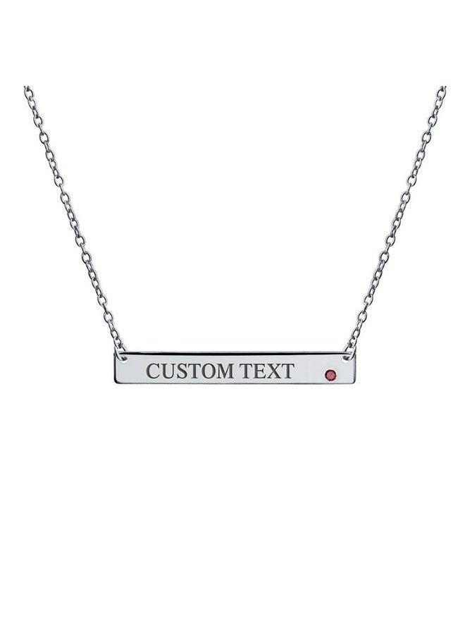 BLING JEWELRY - Personalized Thin Sideways Flat Bar Pendant Red Birth Month July Crystal Necklace Sterling Silver Custom Engraved - Image 1