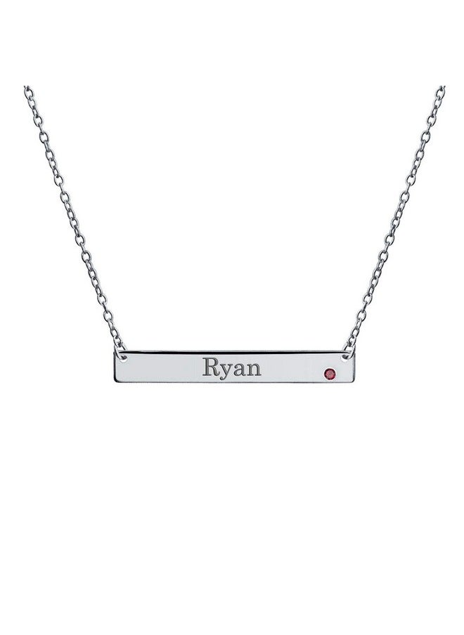 BLING JEWELRY - Personalized Thin Sideways Flat Bar Pendant Red Birth Month July Crystal Necklace Sterling Silver Custom Engraved - Image 1